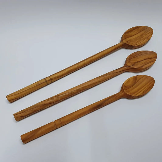 Set of 3 Wooden Long Spoons 9.84" + 11.81" + 13.78" - Olive Wood - Handmade