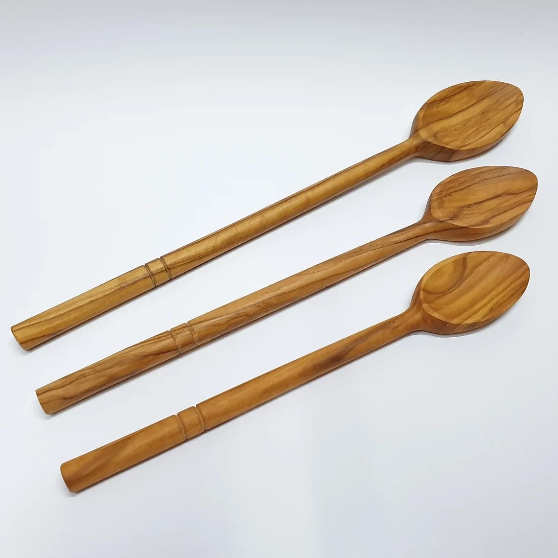 Set of 3 Wooden Long Spoons 9.84" + 11.81" + 13.78" - Olive Wood - Handmade