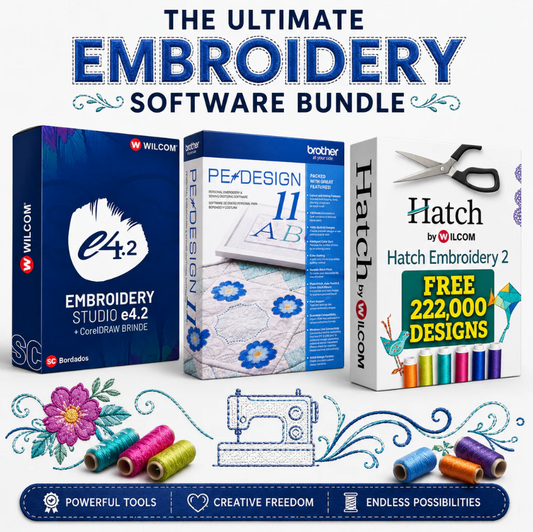 Ultimate Embroidery Software Bundle | Wilcom Embroidery Studio e4.2 + Brother PE-Design 11 + Hatch Embroidery 2 Digitizing Software