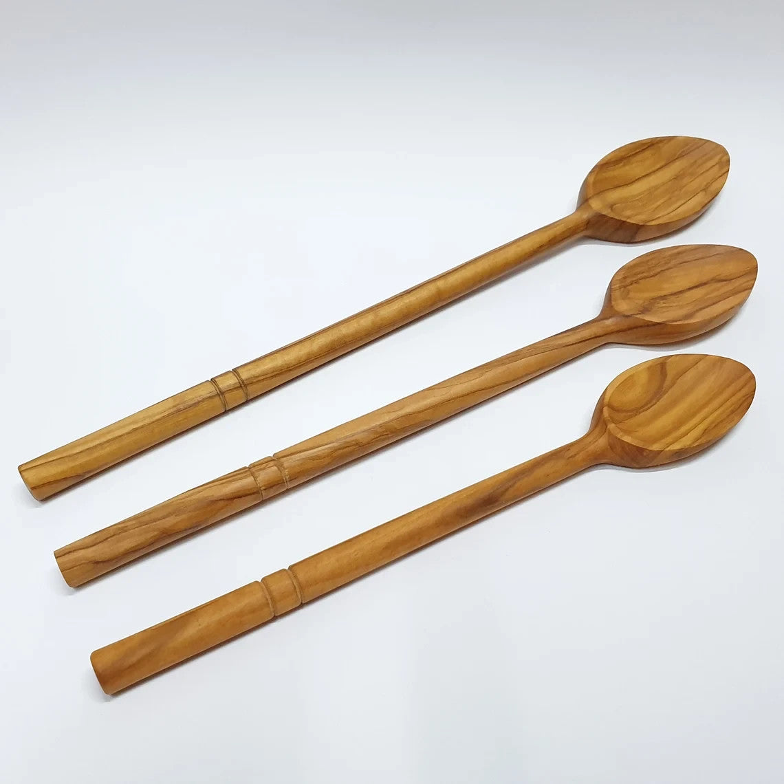 Set of 3 Wooden Long Spoons 9.84" + 11.81" + 13.78" - Olive Wood - Handmade
